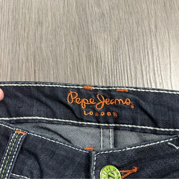 Pepe Jeans Dark Wash Rose Rhinestone Embellished Pockets Bootcut Jeans Size 31 - Picture 7 of 12